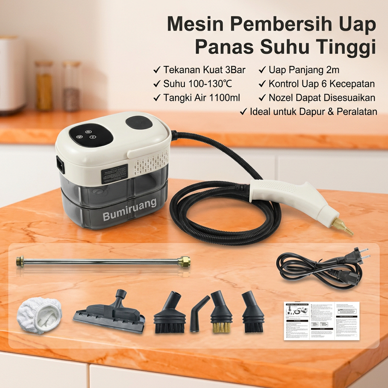 Mesin Pembersih Uap 3Bar 2500W Suhu Tinggi 1100ml Multifungsi untuk AC Dapur Mesin Cuci Rumah Tangga