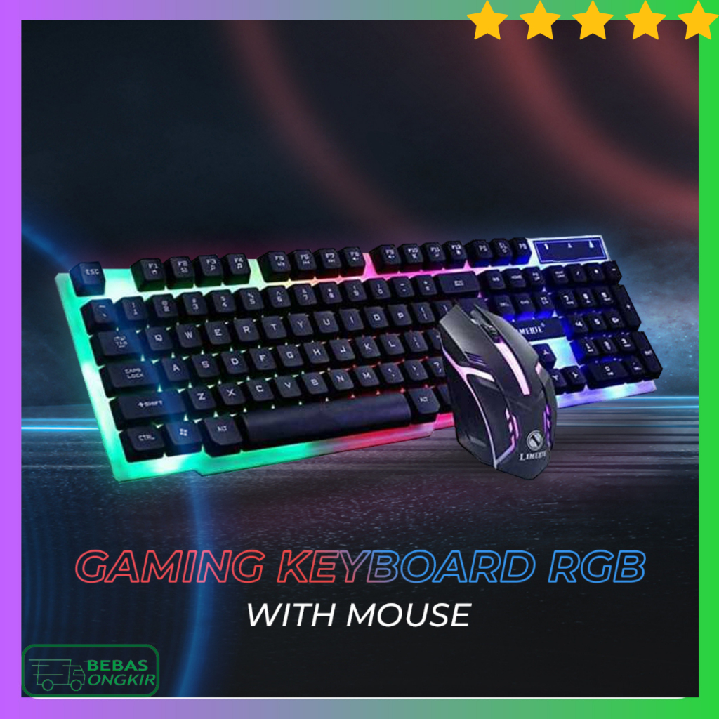 LIMEIDE Combo Gaming Keyboard GTX300 & Mouse USB LED RGB Full QWERTY Tombol FN Responsif