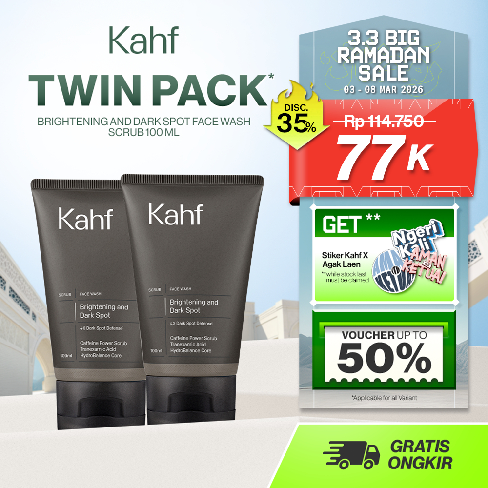 Twin Pack Kahf Face Wash Brightening and Dark Spot Scrub 100 ml - 2 pcs Sabun Cuci Muka Pria Anti No