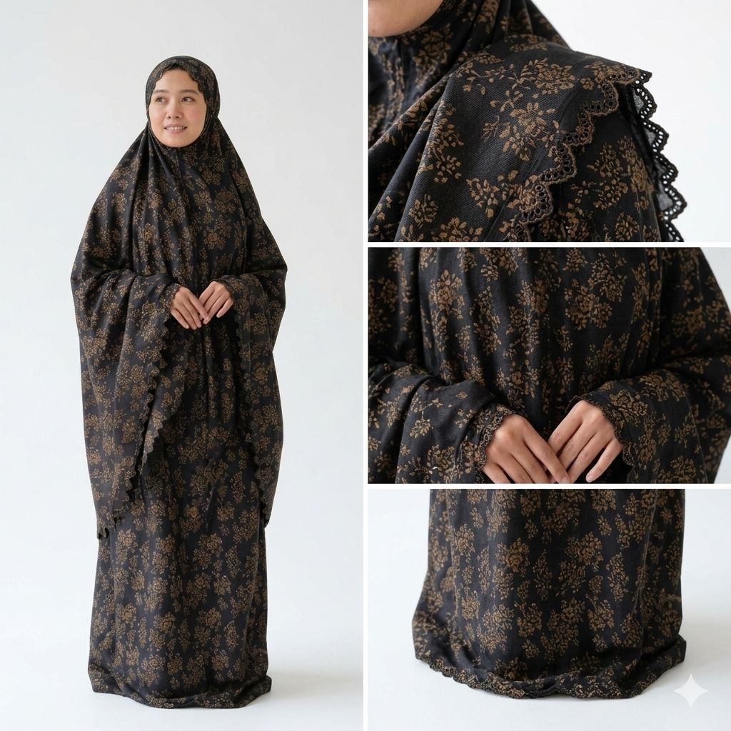 Mukena Hitam motif Bahan Premium