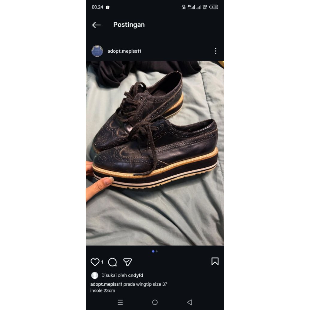 sepatu prada wingtip size 37 (23cm) (baca deskripsi)