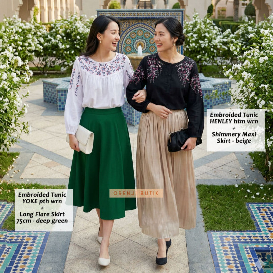 PREMIUM IMPORT Embroided Floral Tunic Tunik bordir bunga Blus Bigsize Jumbo Blus Putih Ramadhan Leba