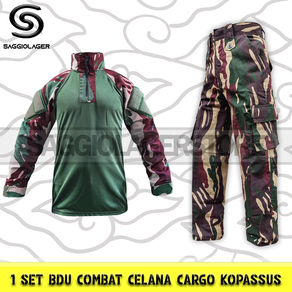 Setelan Tactical Outdoor Kopassus Army - Baju BDU Combat dan Celana PDL Cargo Loreng TNI Kopassus