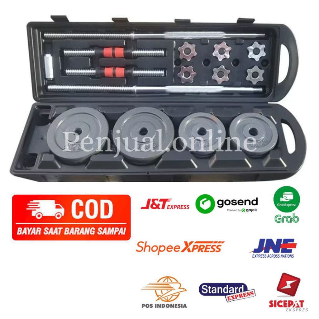 Barbell/Dumbell Set 50kg Besi Black Chrome