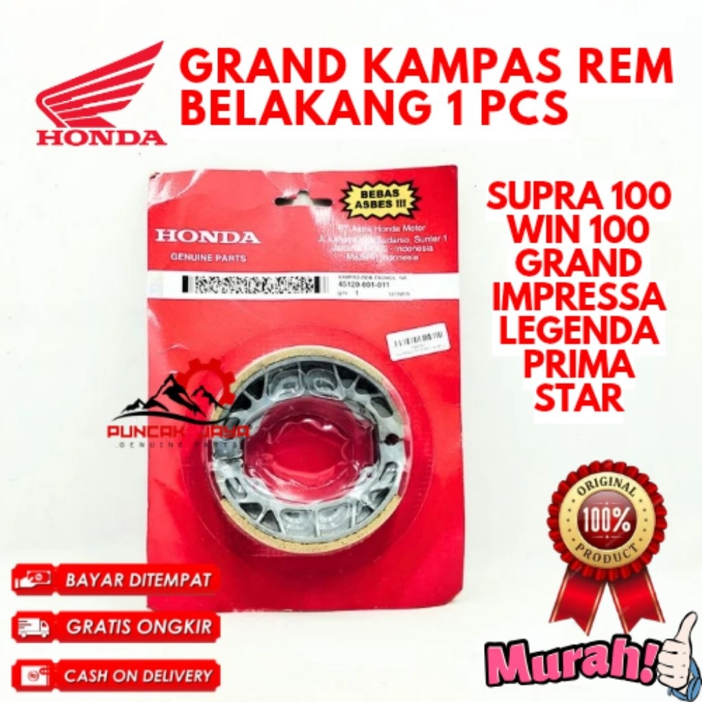KAMPAS REM BELAKANG 1 PCS ORIGINAL HONDA KODE GRAND, KAMPAS REM BELAKANG SUPRA 100, KAMPAS REM BELAK