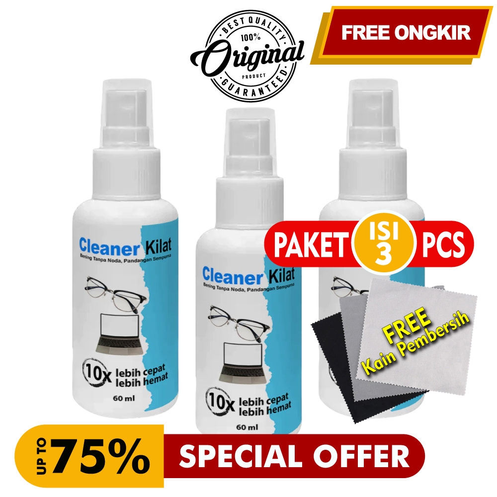 Pembersih Lensa Kacamata Anti Fog 60 ml Paket 3 pcs - Lens Cleaner Anti Embun untuk Kaca Mata, Lapto
