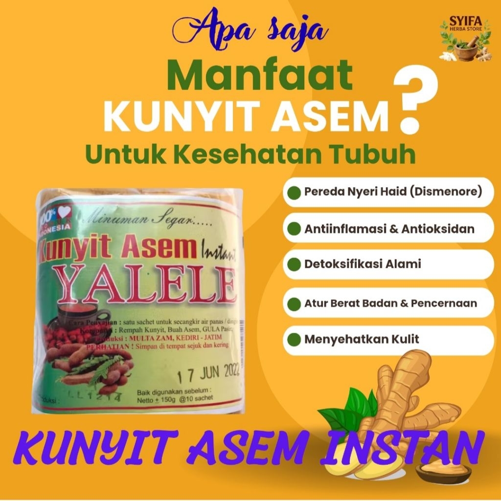 Kunyit Asam Instan  Yalele - Serbuk Kunyit Asem Alami Minuman Tradisional Jamu Herbal - 150gr