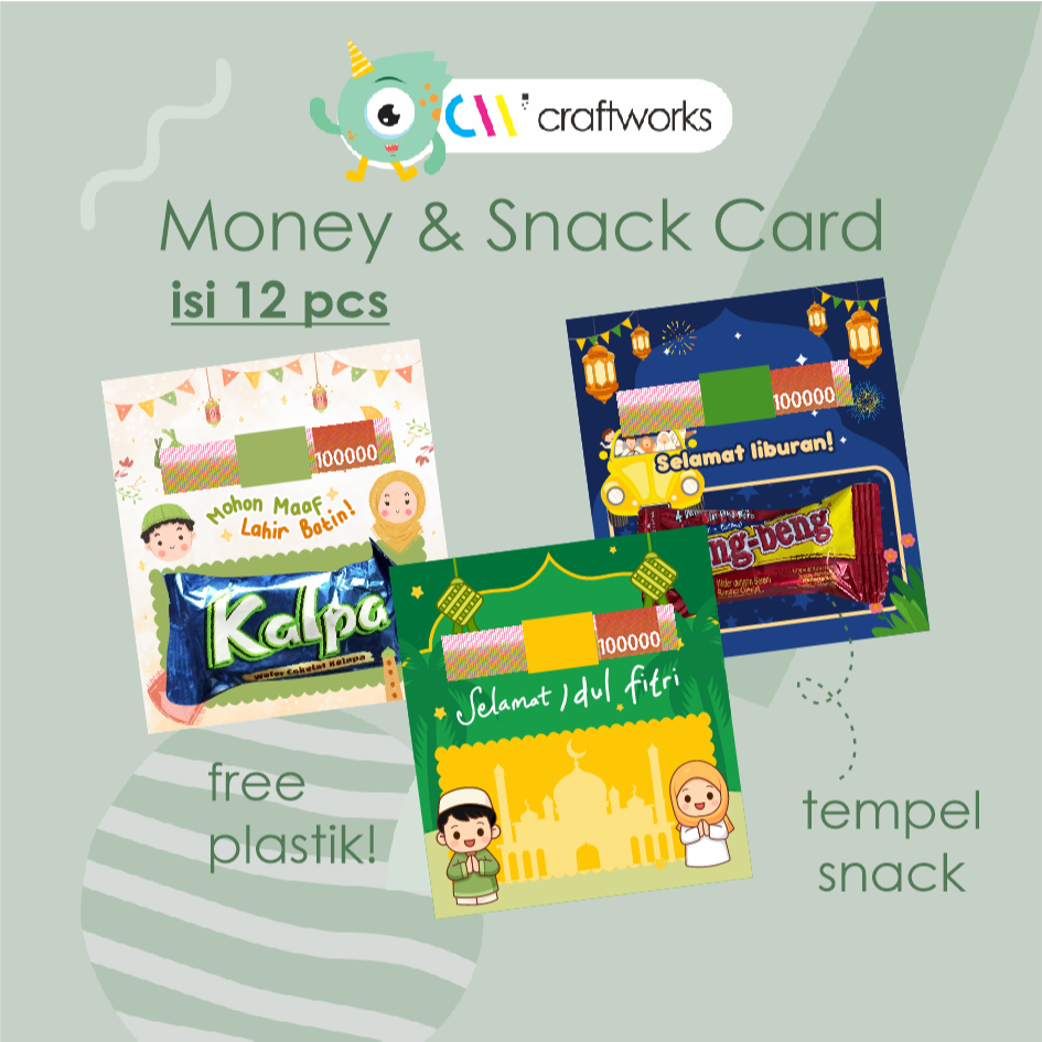MONEY CARD & SNACK ISI 12 PCS - ANGPAO LEBARAN ANAK SOUVENIR SNACK