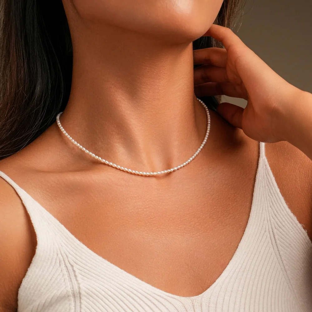 Kalung Choker Mutiara Baby Pearl Asli Lombok Mutiara Kecil Beras  Bersertifikat ukuran 2-3mm
