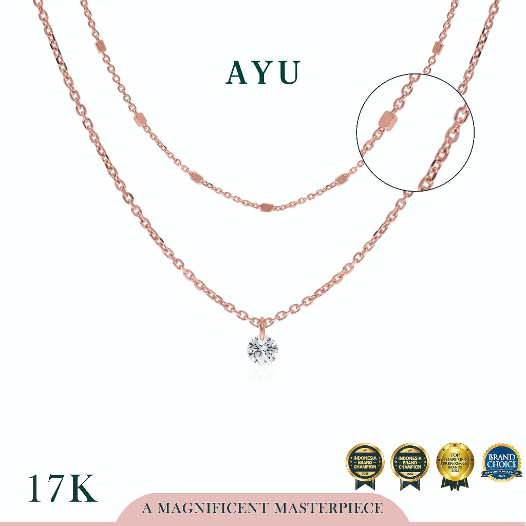 AYU Kalung Emas Korea - Candy Pop Double Chain Necklace 17K Rose Gold