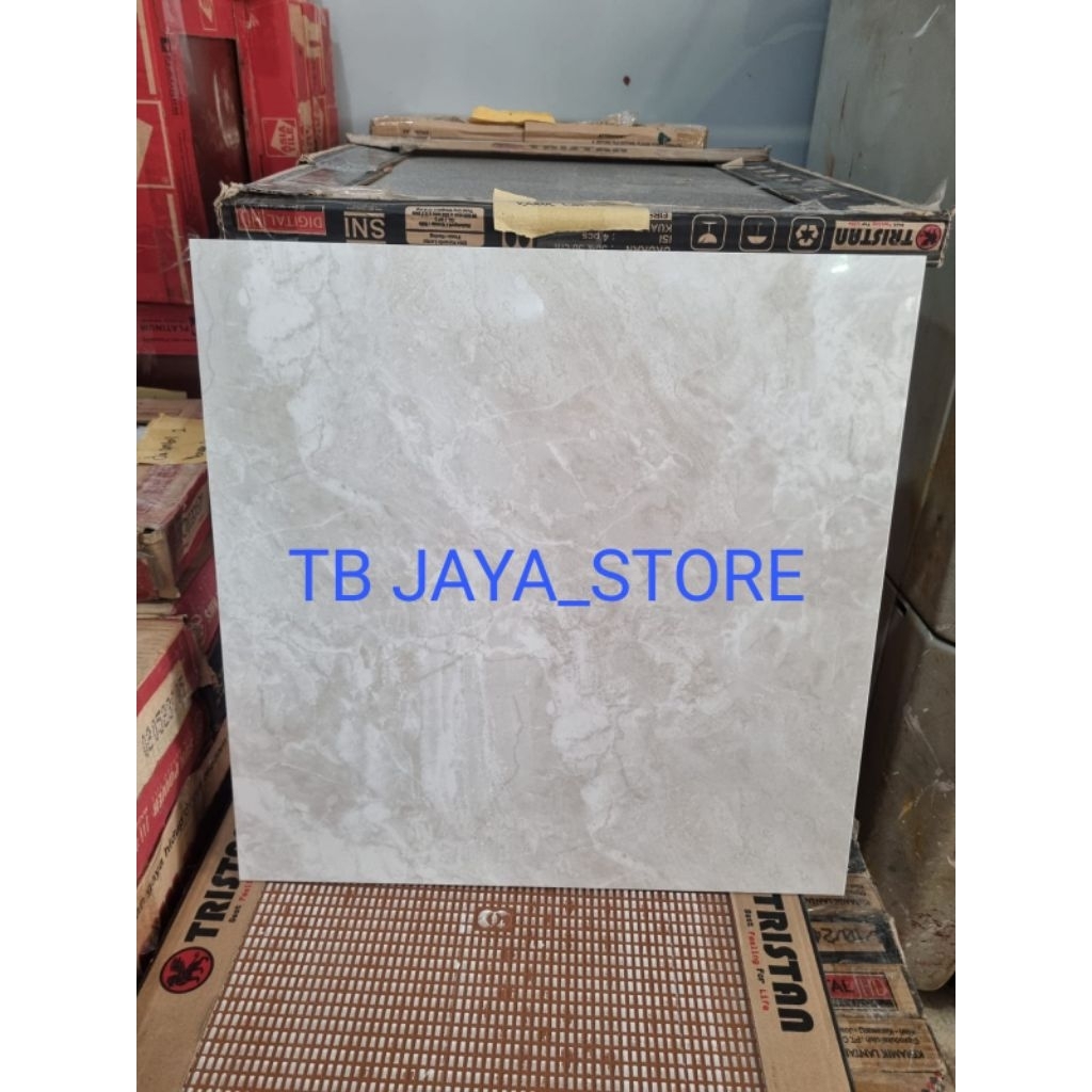 KERAMIK LANTAI DINDING GLOSSY GLOSS 50X50 MOTIF AWAN AWAN CREAM (CUTTING GRANIT)
