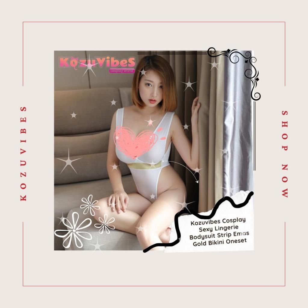 Kozuvibes Cosplay Sexy Lingerie Bodysuit Strip Emas Gold Bikini Oneset