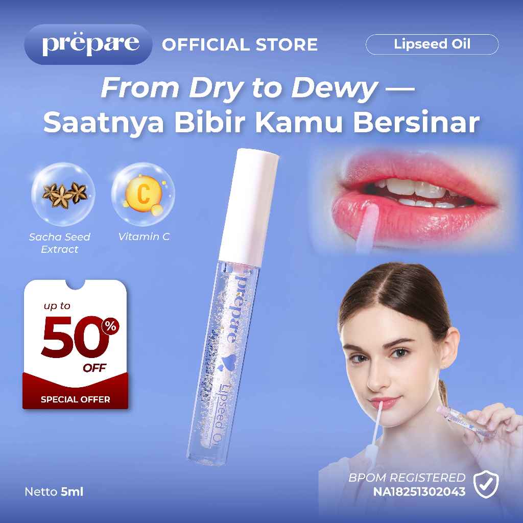 Prepare Lipseed Oil Lip Oil Serum Glossy Lip Serum Bibir Hitam Lip Care Bibir Kering Pecah Tampilan 