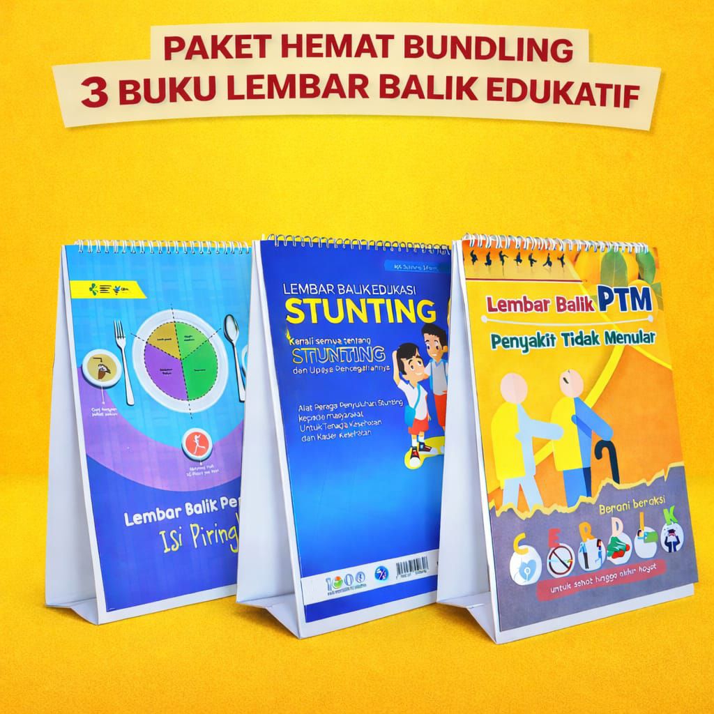Paket Hemat Bundling | Lembar Balik Stunting |Isi Piringku | PTM | Lembar Balik Edukasi Kesehatan