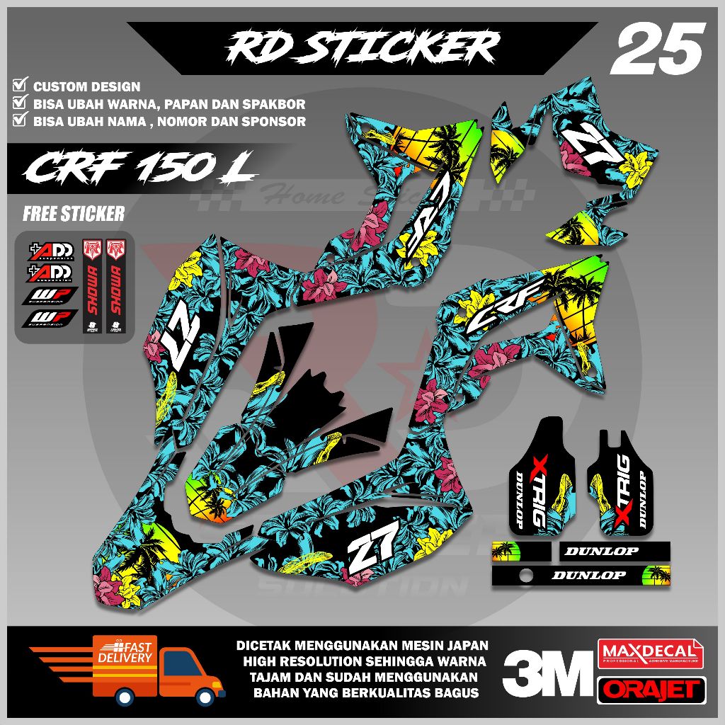 Stiker Decal CRF 150L Supermoto Fullbody Anti Pudar MOTIF BUNGA TERBARU FREE DESIGN