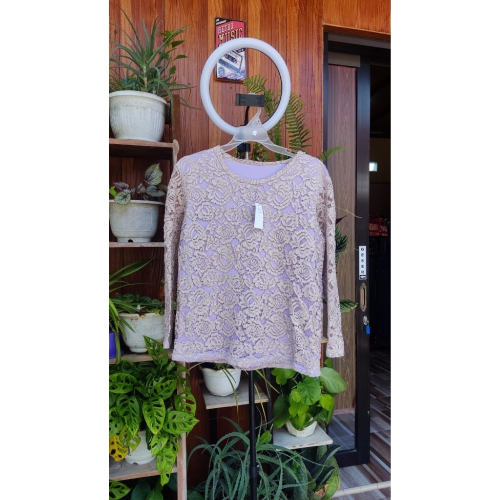 blus brokat premium atasan kebaya modern warna lilac