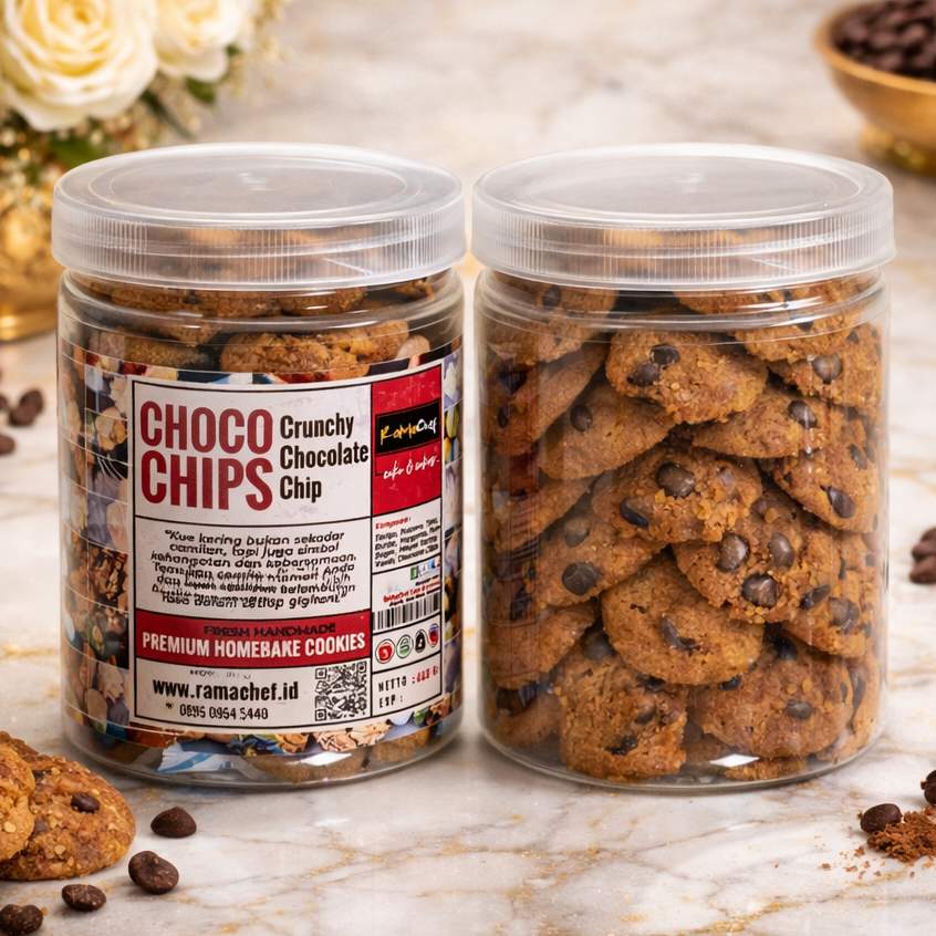 CHOCO CHIP Cookies Coklat Milky Premium Butter Light Brown Sugar | Kemasan Toples Hardtop dan Jar | Spesial Kue Kering Lebaran by RaMaChef