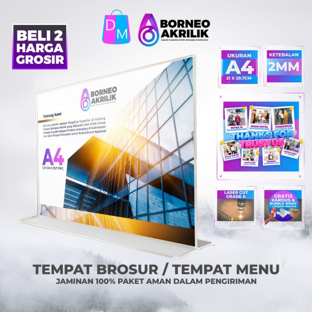 STANDING AKRILIK A4 LANDSCAPE TEMPAT BROSUR AKRILIK STAND LANDSCAPE LIFEHAUSE INDONESIA BORNEO AKRIL