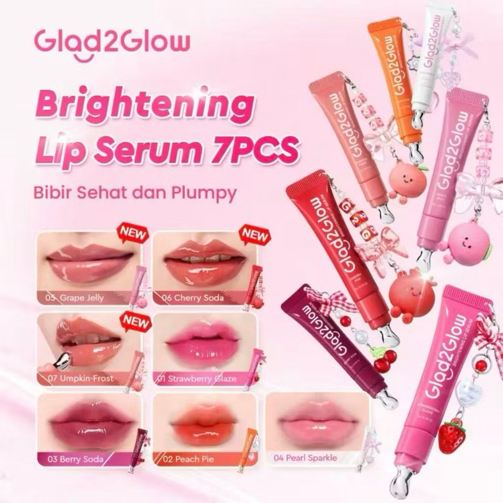 Glad2Glow BRIGHTENING LIP SERUM 7g  Mencerahkan Melembabkan dan menambahkan warna3in1  liptint lipst