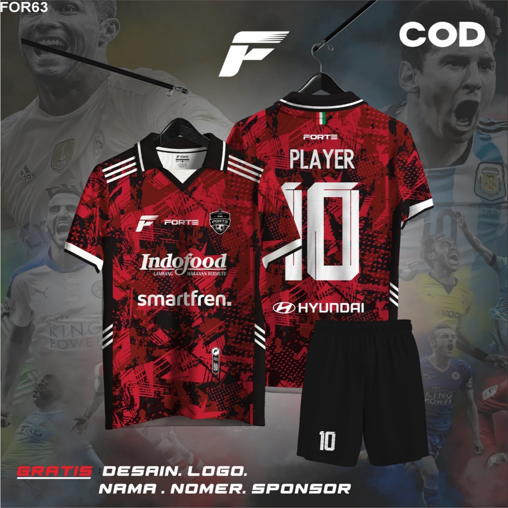 JERSEY FUTSAL CUSTOM KERAH NAMA DAN NOMOR PUNGGUNG MERAH HITAM FULLPRINTING KEREN