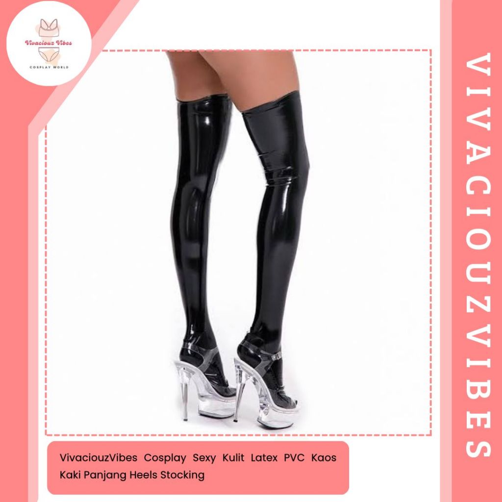 KozuVibes Cosplay Sexy Kulit Latex PVC Kaos Kaki Panjang Heels Stoking