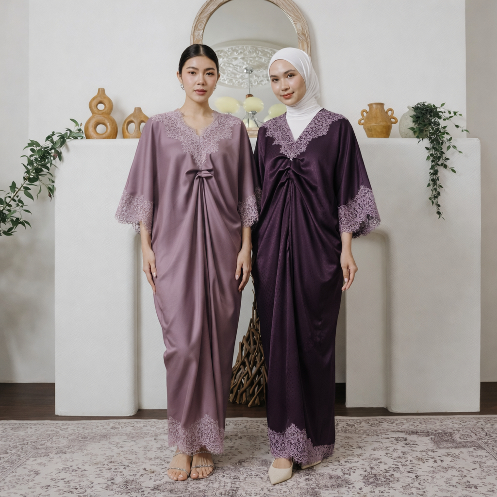 Terbaru Kaftan Satin Silk Luxury Renda Import Baju Gamis Wanita Mewah Elegant Dress Pesta Muslim Mod
