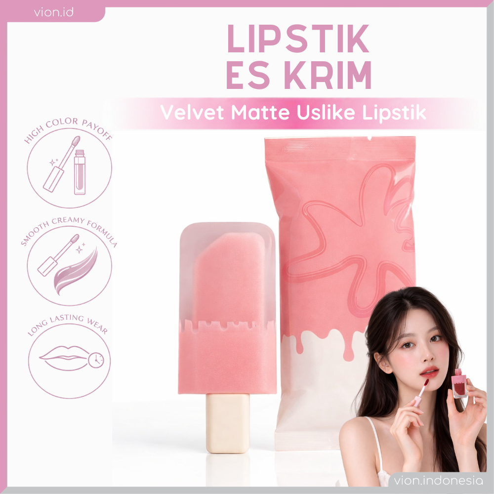 VION Lipstik Es Krim Velvet Matte Uslike Lipstik Ice Cream MINIPINK Mood Long Lasting KM021