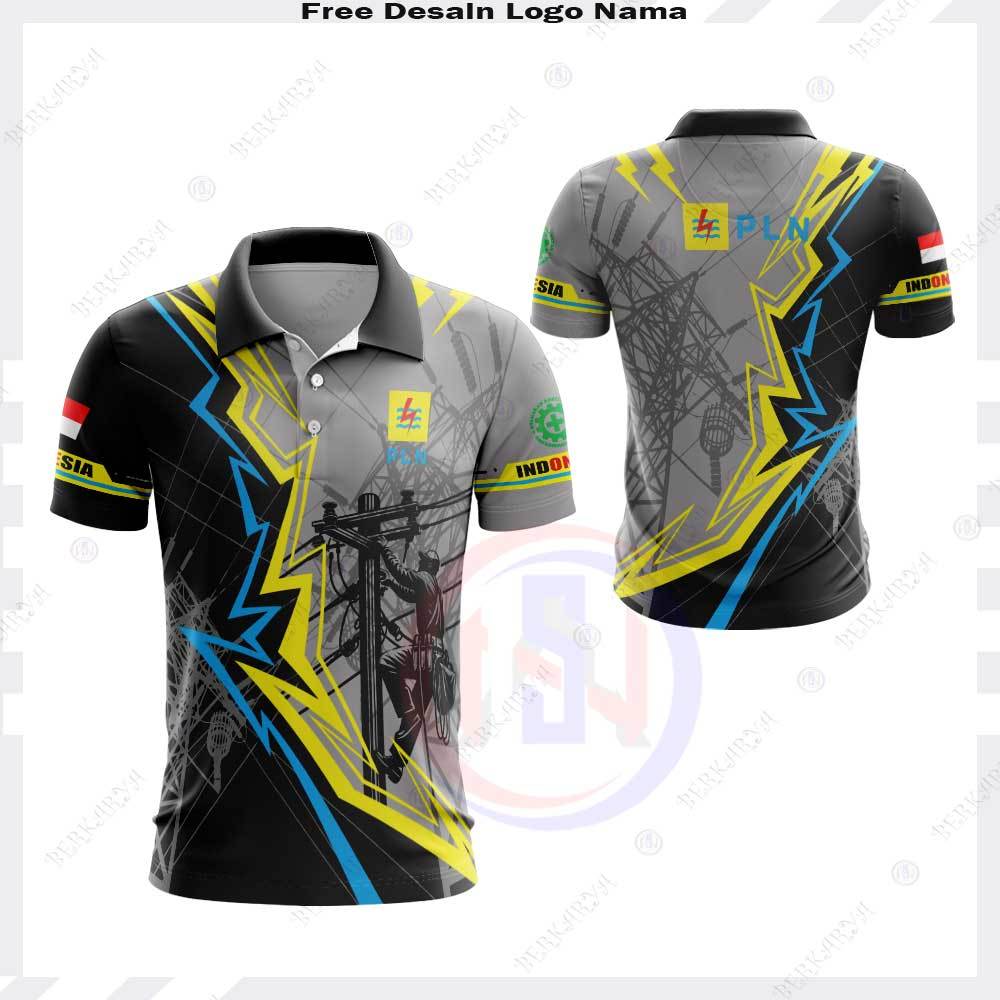 Baju PLN / Kaos Polo Jersey PLN Lengan Pendek Fullprint / Kaos Listrik Pintar Indonesia Free Custom