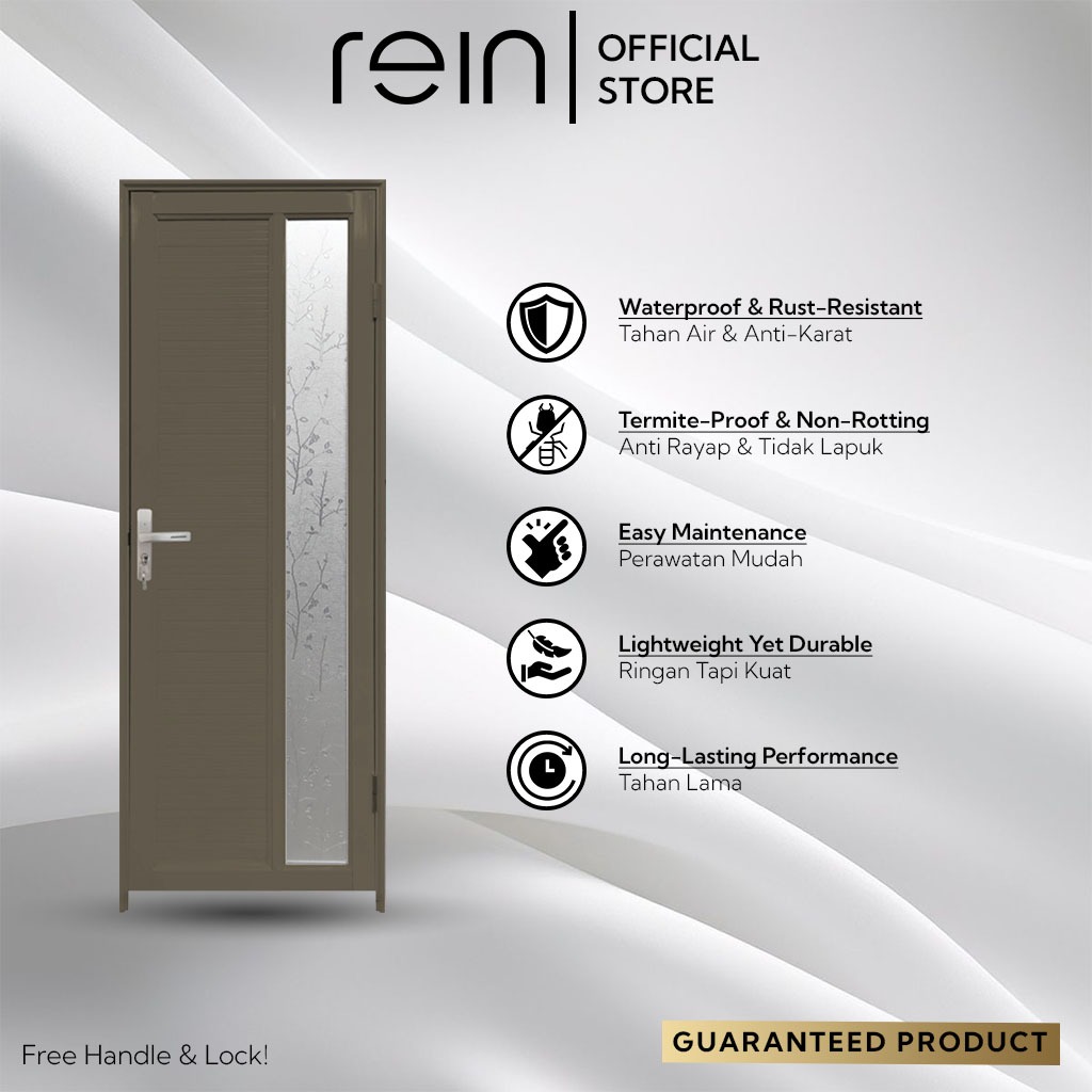 Rein Pintu Kamar Mandi WC Toilet Aluminium Kaca Ukuran 70x200 AL-02 Alumunium Coklat