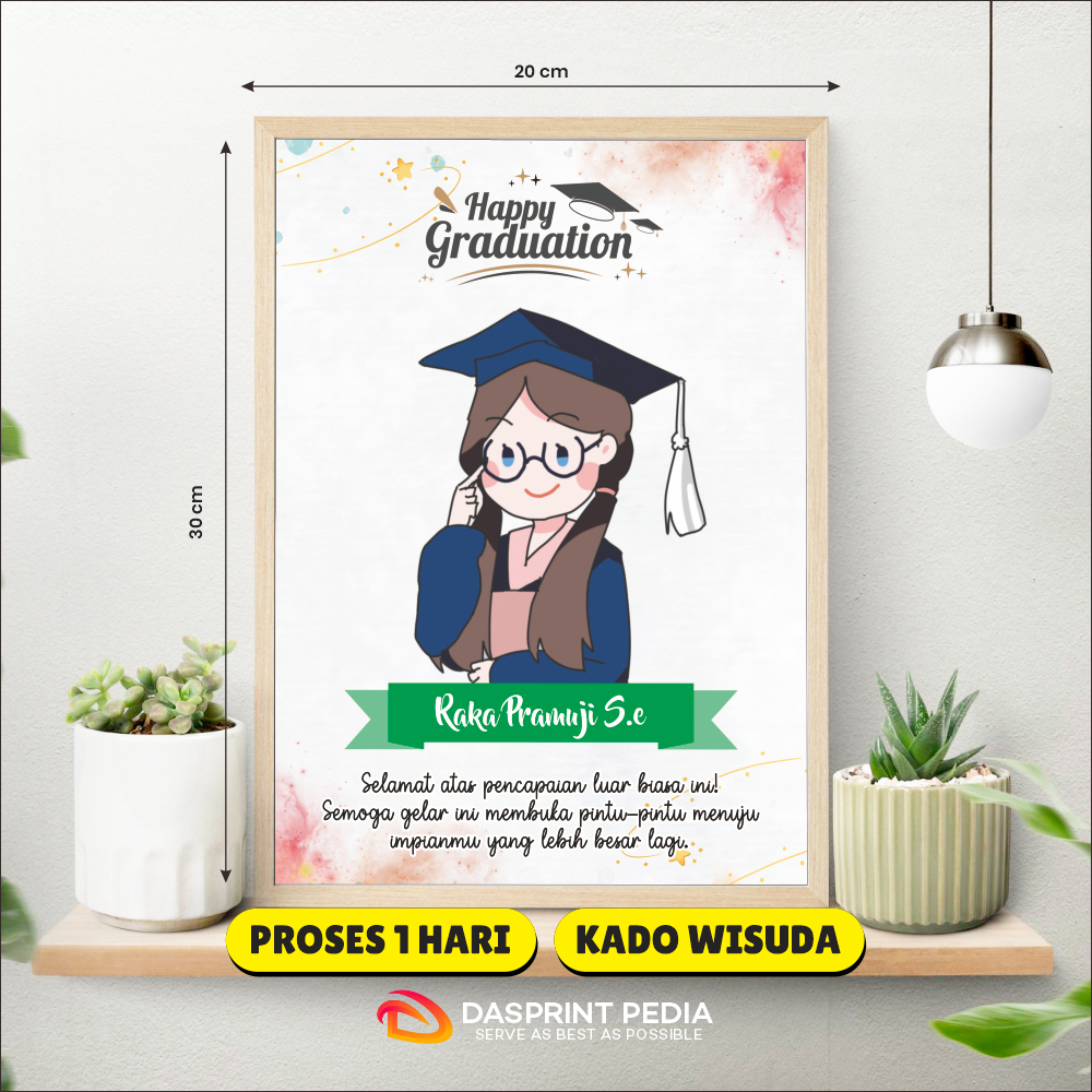 Kado Cetak Foto Wisuda Animasi Cewek Cowok Custom Frame Kayu MDF