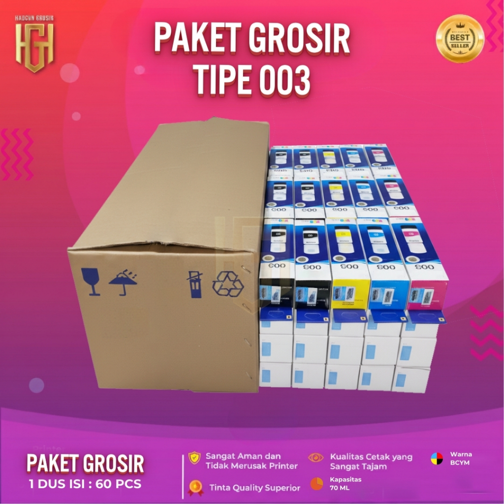 Grosir Hemat 1 Dus Tinta  Kompatibel Epson 003 Isi 60 Pcs Tajam Cepat Kering