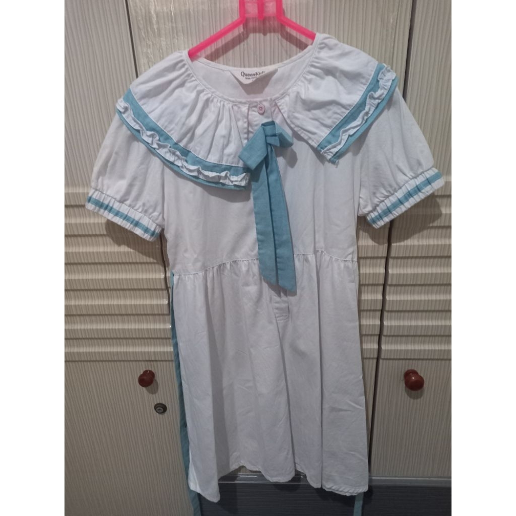 Preloved dress anak Queen Kids size 10 putih hijau