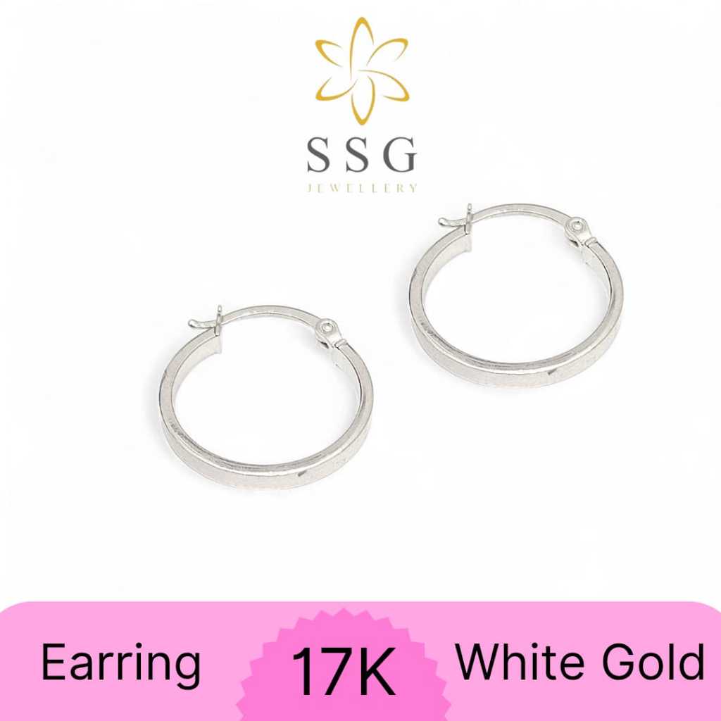 Anting Klip Bulat Polos White Gold / Emas Putih 17K - SSG JEWELLERY