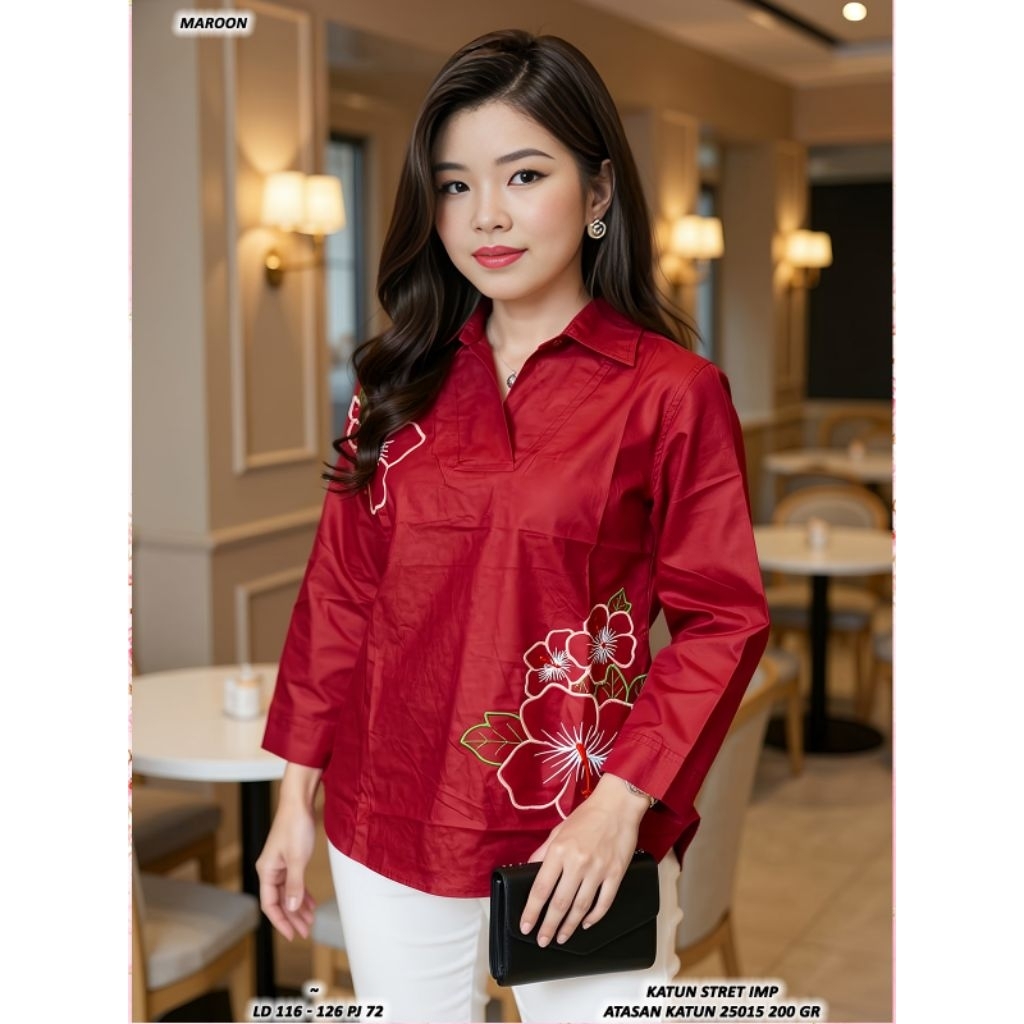 wajib tanya stock blouse katun kerah atasan kerah katun  import blouse kemeja wanita baju merah puti