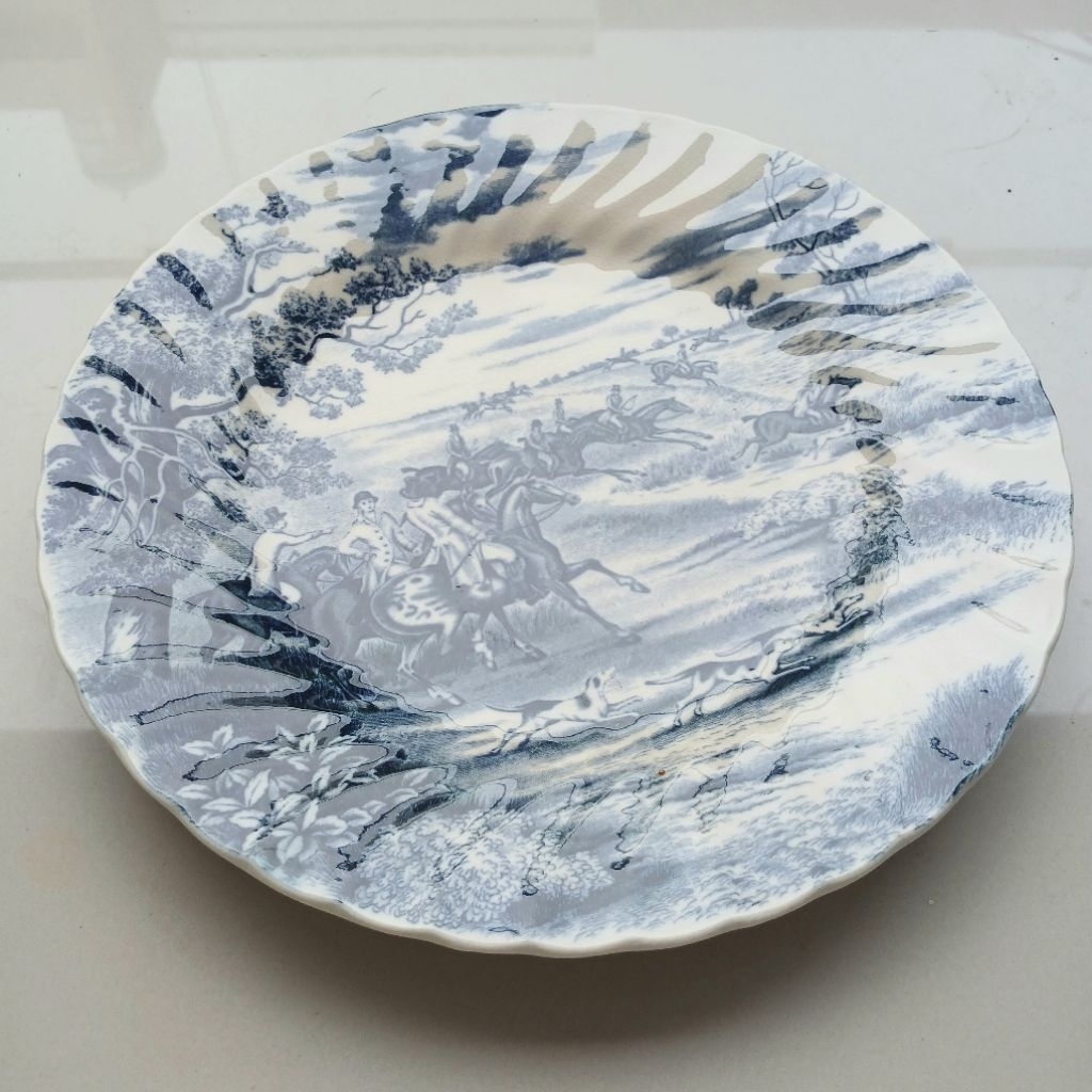 Piring hiasan lukisan print biru, baru