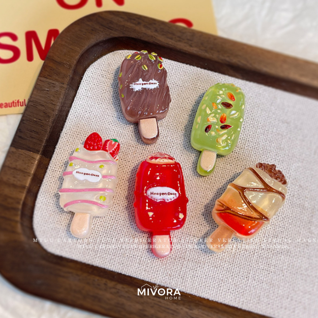 MIVORA HOME - Magnet Kulkas Es Krim 3D Lucu Isi 5 Tempelan Kulkas Popsicle Aesthetic Resin Magnet Ku