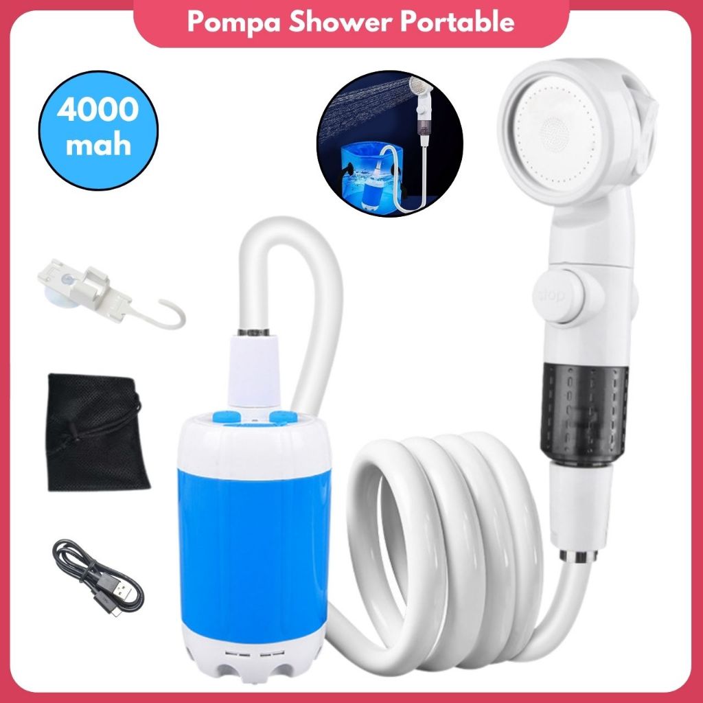 Pompa Shower Portable USB Pompa Shower Mandi Outdoor Baterai Flash Sale