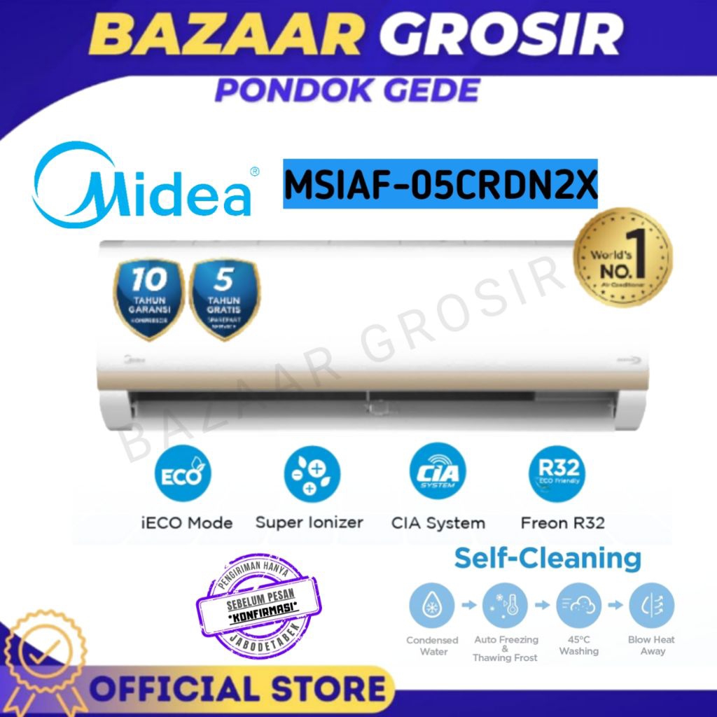 MIDEA AC INVERTER 1/2PK MSIAF-05CRDN2X / MSIAF05CRDN2X / MSIAF 05CRDN2X -iECO MODE - SUPER IONIZER -