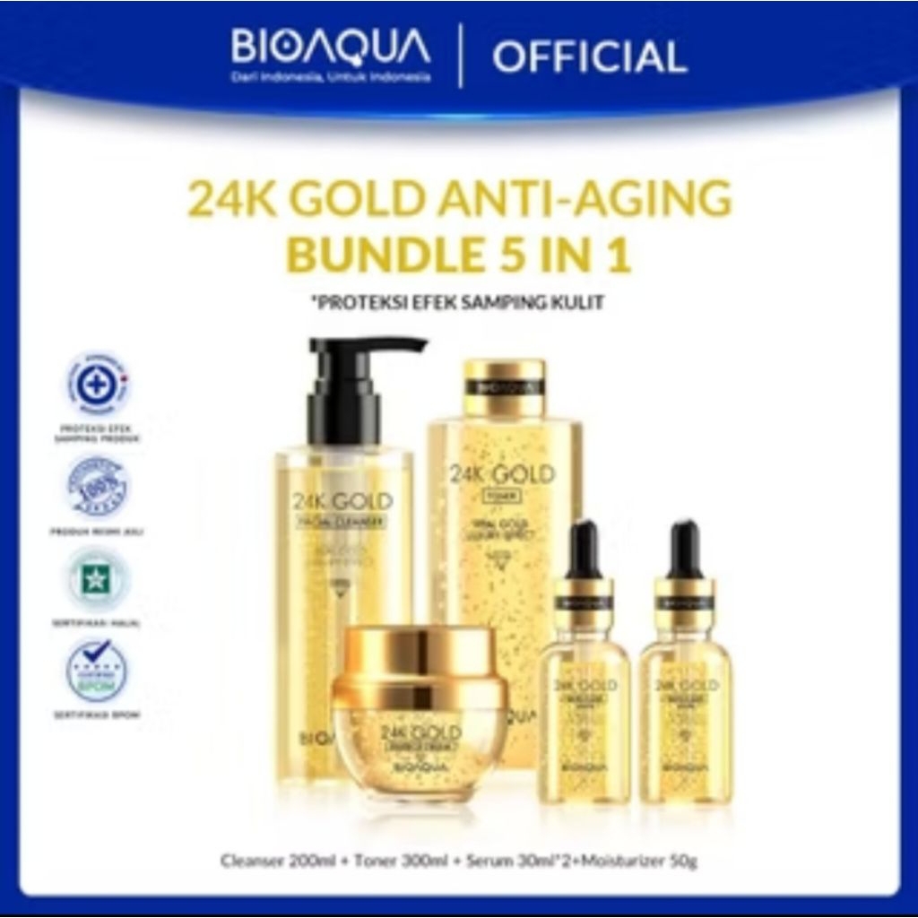 BIOAQUA Skincare Special Series 24k GOLD || Anti Aging | Mencerahkan muka kusam || Paketan Bpom Mois