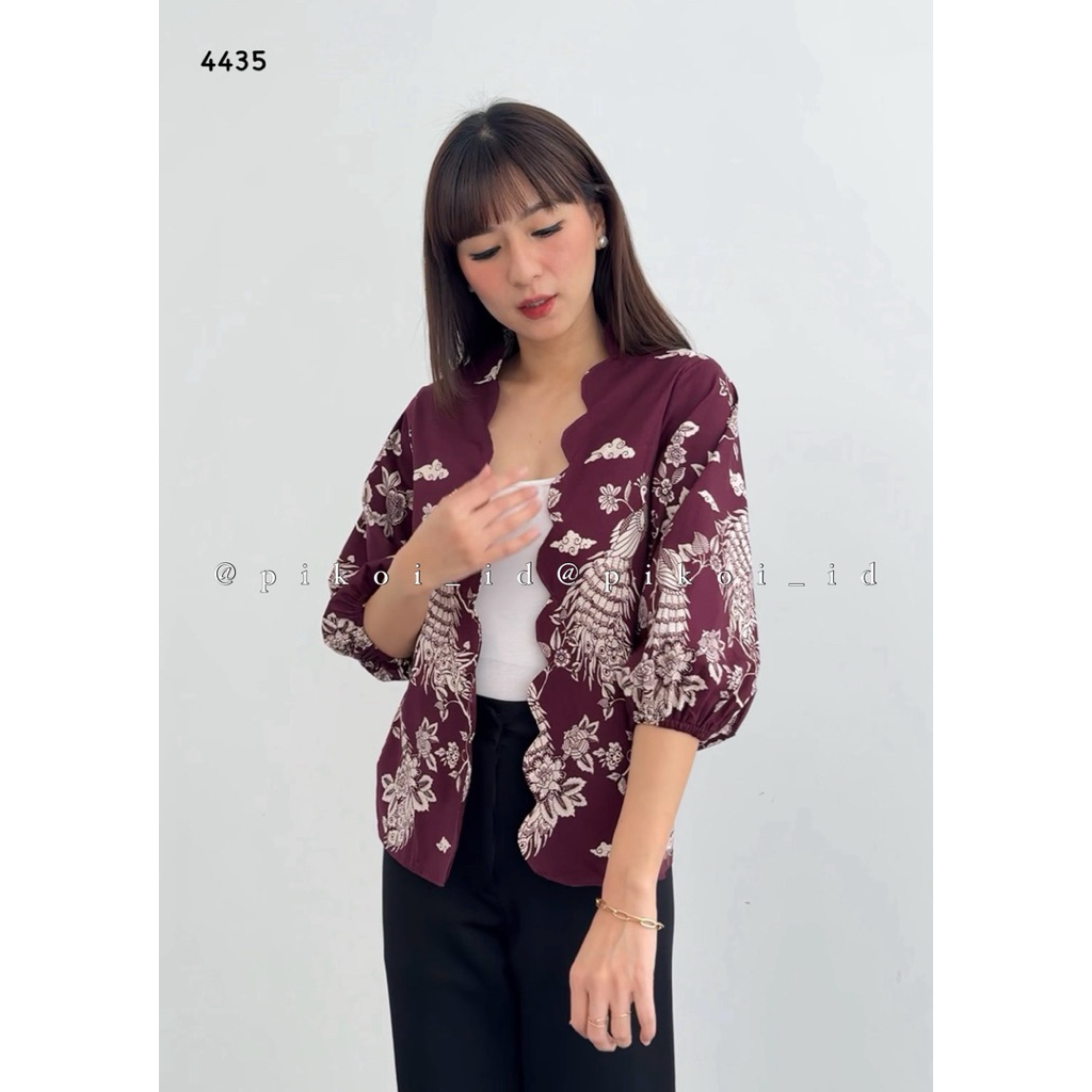 Cardigan batik katun wanita / Luaran batik cewek MAROON SOBI / outer batik kantor / outer hijab gelo