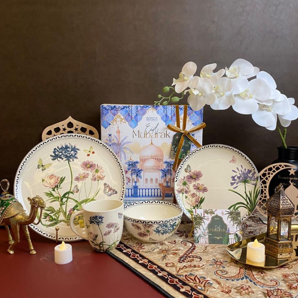 Bosca Living - Jardin Dinner set / Hampers Set Gelas dan Piring Cantik / Piring Mangkok Gelas Kerami