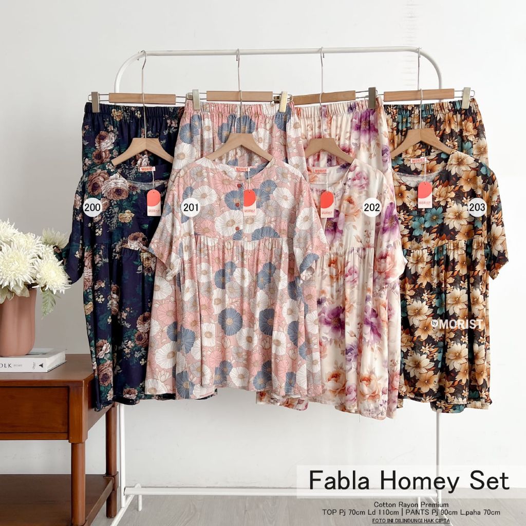 Fabla Homey set Setelan Oneset Pendek Premium Catton Rayon Original Ori Morist Berlabel