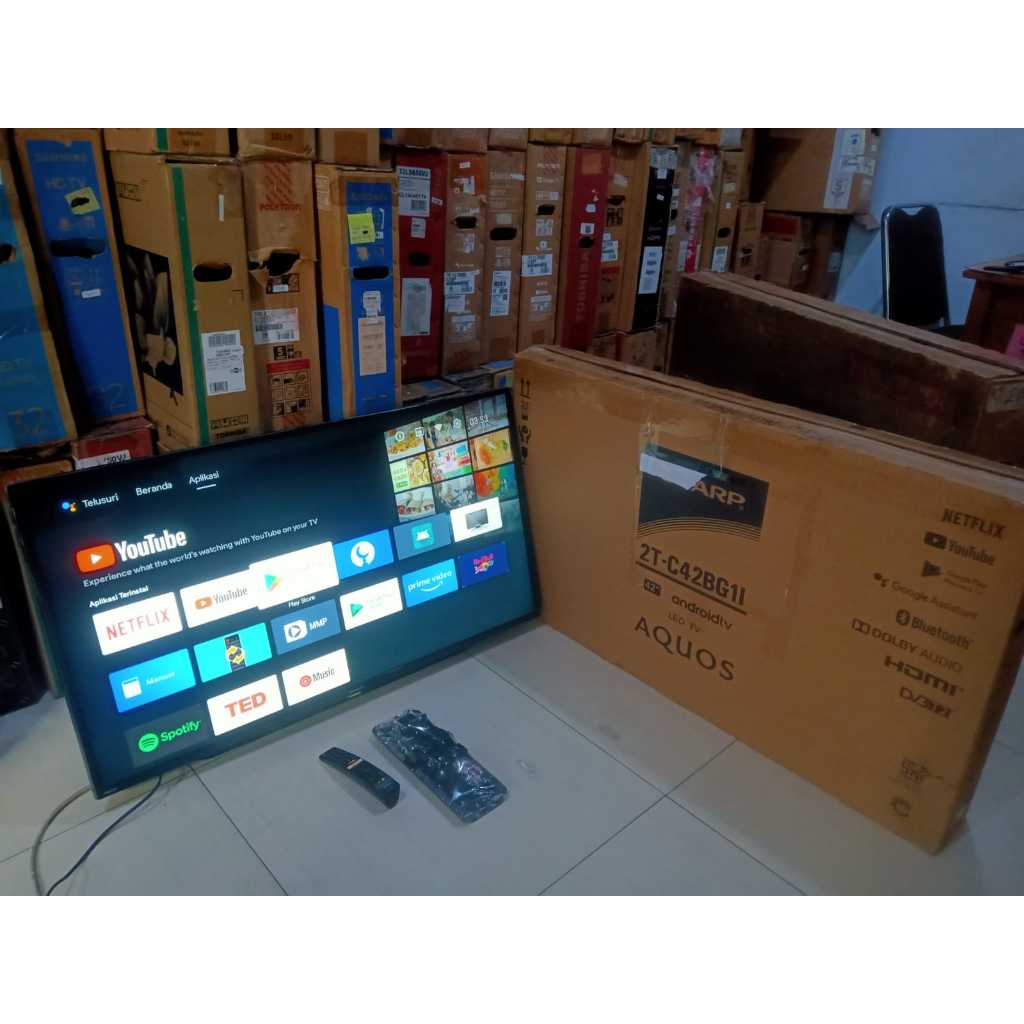 TV LED SHARP 42 IN FHD ANDROID TV YOUTUBE DIGITAL TV KONDISI BEKAS PEMAKAIAN 6198F