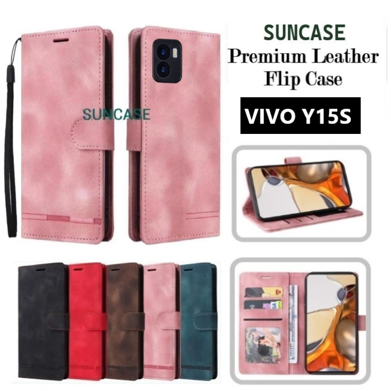 Casing hp VIVO Y15S model flip dompet softcase premium ada tali