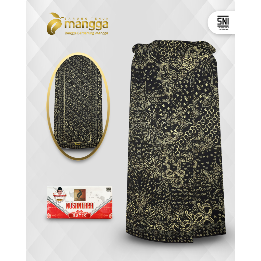 Sarung Mangga Gold Kembang Nusantara Batik Lasem Hitam Kuning GKNB57