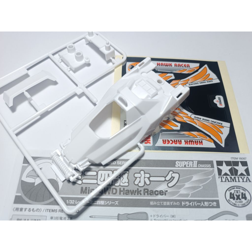 Body decal/sticker dan box/dus Hawk racer original tamiya