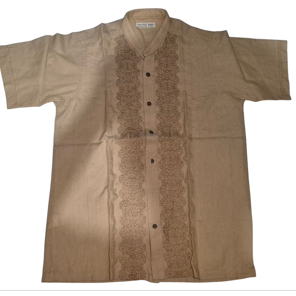 Baju Koko Pria Valino Size M Second Bordir Depan Coklat Lengan Pendek 72x52 Original