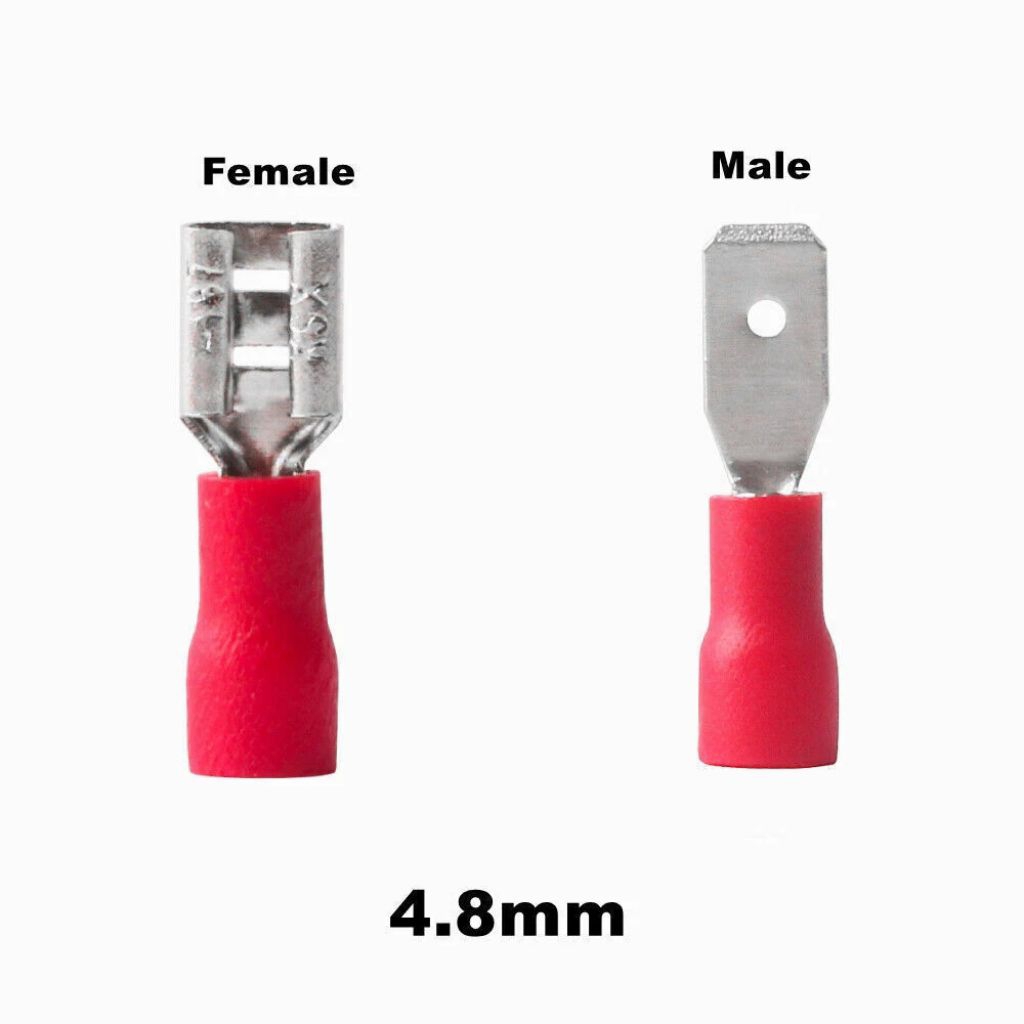 10 Pcs Skun Konektor Gepeng 4.8mm Terminal Kabel Male Female Merah 0.5-1.5mm
