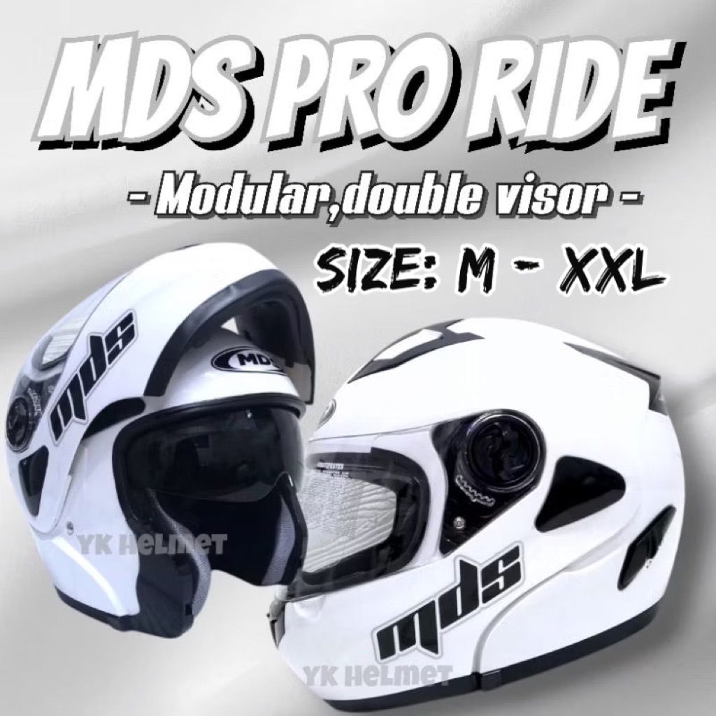 MDS PRO RIDER WHITE - HELM MDS MODULAR SOLID PUTIH size M-XXL