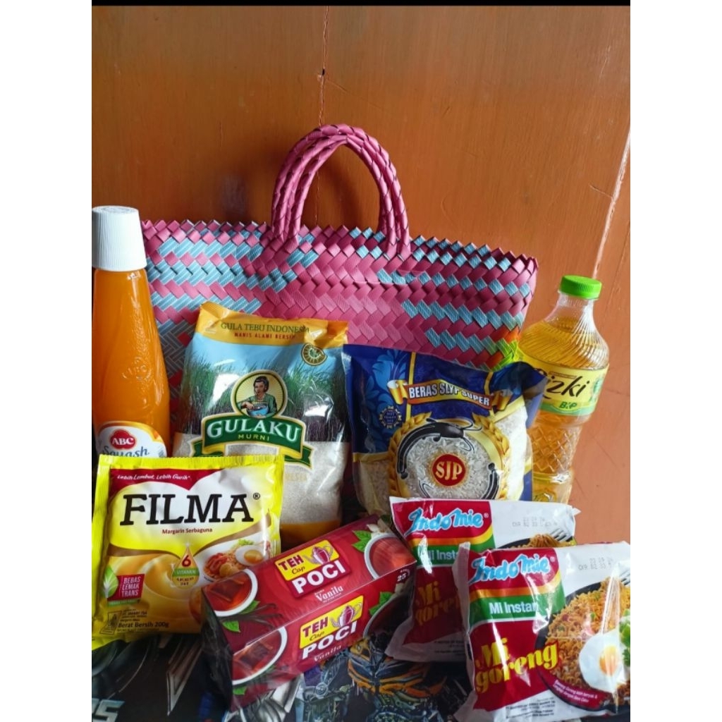 Parcel tas anyaman plastik  sembako paket lebaran idul fitri